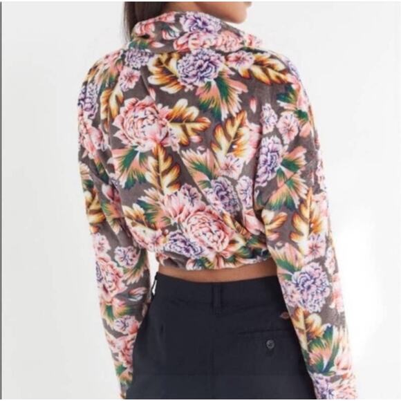 Urban‎ Outfitters Angela Cozy Floral Fleece Quarter Zip Pullover Size Medium - Picture 2 of 12